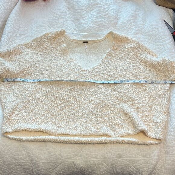 Free People Popcorn V Neck Pullover Sweater Ivory Women's Large Boho Fall Teddy - Picture 7 of 12